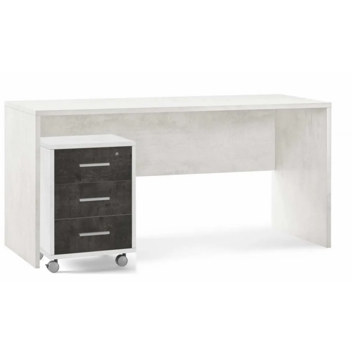 Cassettiera da Scrivania Ruote Bianco Nero 3 Cassetti con Chiave Ufficio