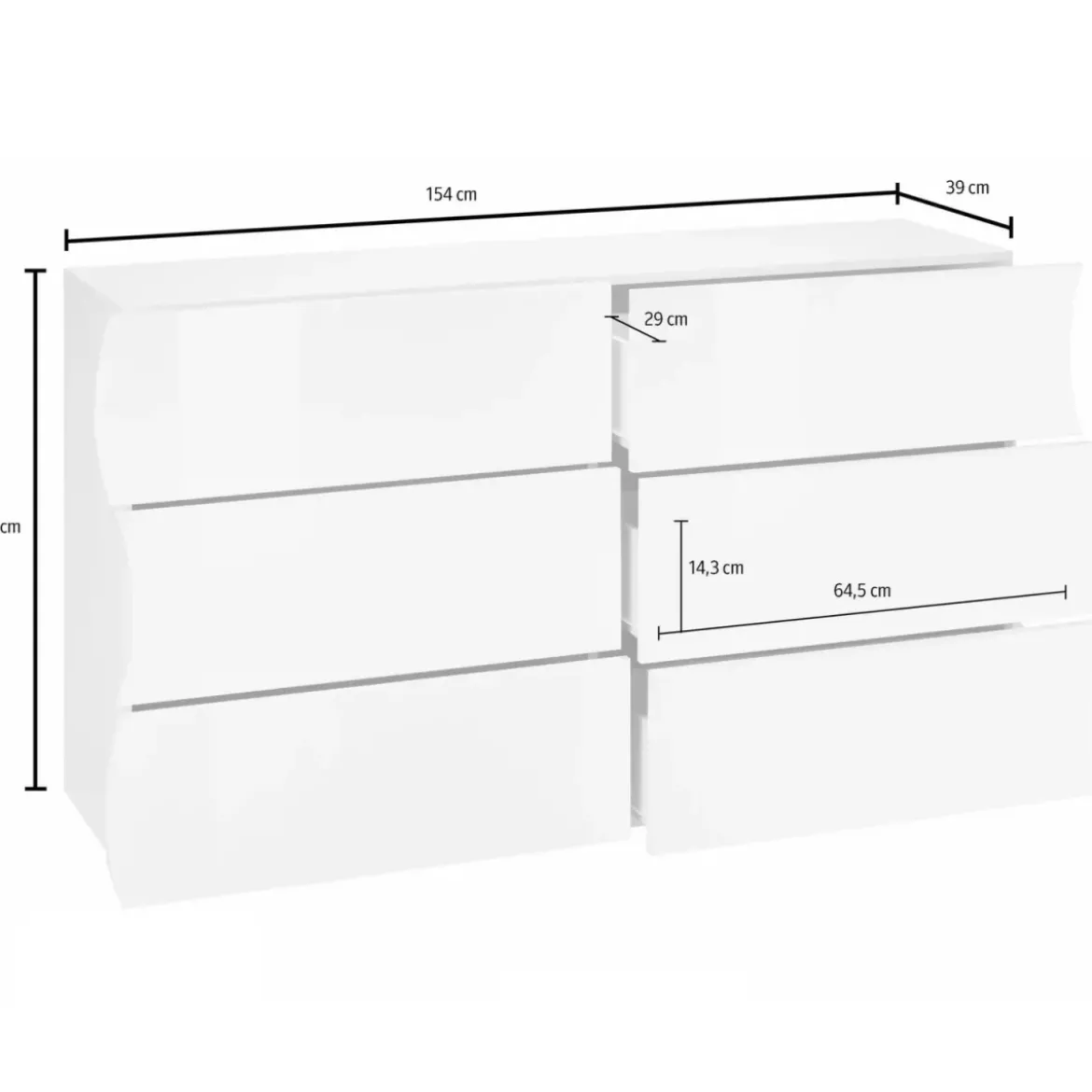 Cassettiera Madia con 6 Cassetti 150 cm in Legno Antracite Opaco