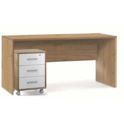 Cassettiera Ruote Mobile Noce Bianco 3 Cassetti con Chiave Ufficio Legno
