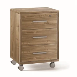 Cassettiera Ruote Noce 3 Cassetti con Chiave da Scrivania Ufficio Legno