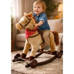 Cavallo a Dondolo per Bambini Giocattolo Cavalcabile con Ruote 2+