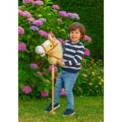 Cavallo Hobby Horse per Bambini Beige con Asta Smontabile e Suoni