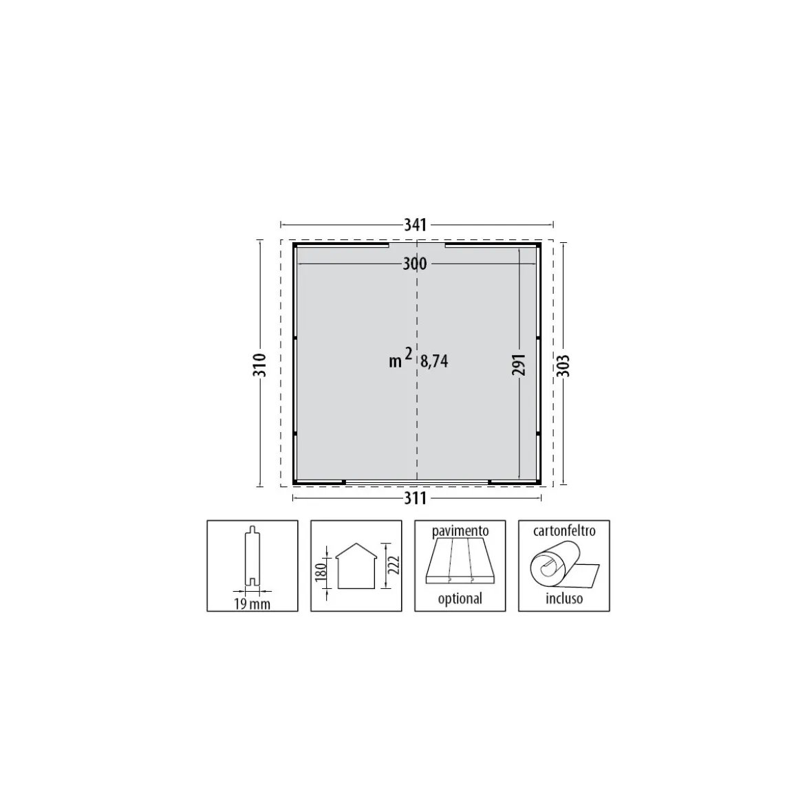 Chiosco Casetta in Legno 310x300 a Pannelli 19 mm Capanno da Giardino Spiaggia