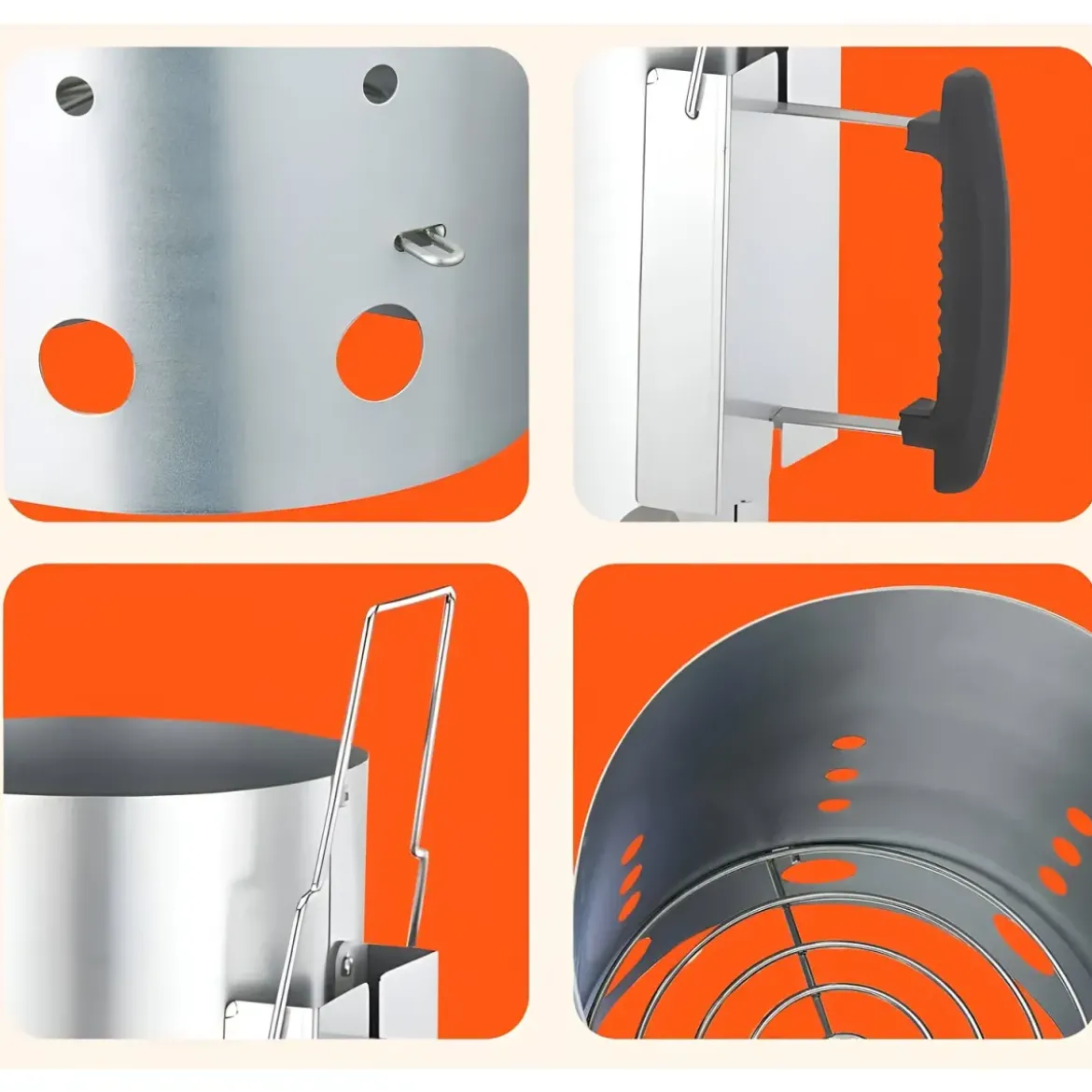 Ciminiera per Barbecue 19,5x19,5x30,5H cm Metallo Zincato Manico in PP