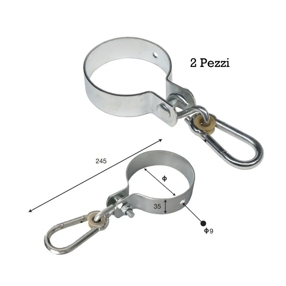 2 Collari 10x10 per Pali in Legno Tondi Acciaio Zincato Sedute Altalena Bambini
