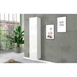 Colonna Armadio Multiuso Bianco Lucido 4 Ripiani 40x30x180 cm Moderno