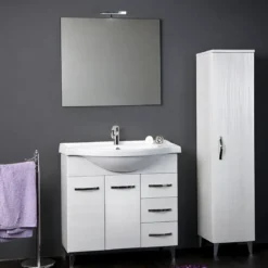Colonna Bagno 160 cm 1 Anta 4 Ripiani MDF Finitura Bianco Portuna