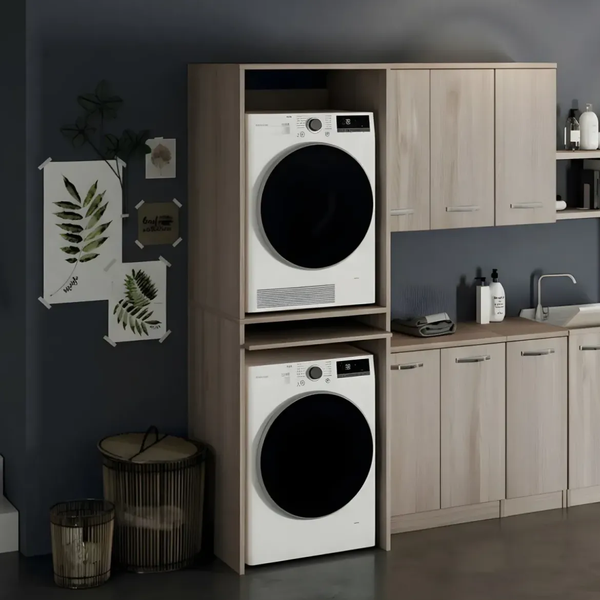 Colonna Copri Lavatrice Asciugatrice Salvaspazio 71x65x210 cm Legno Olmo