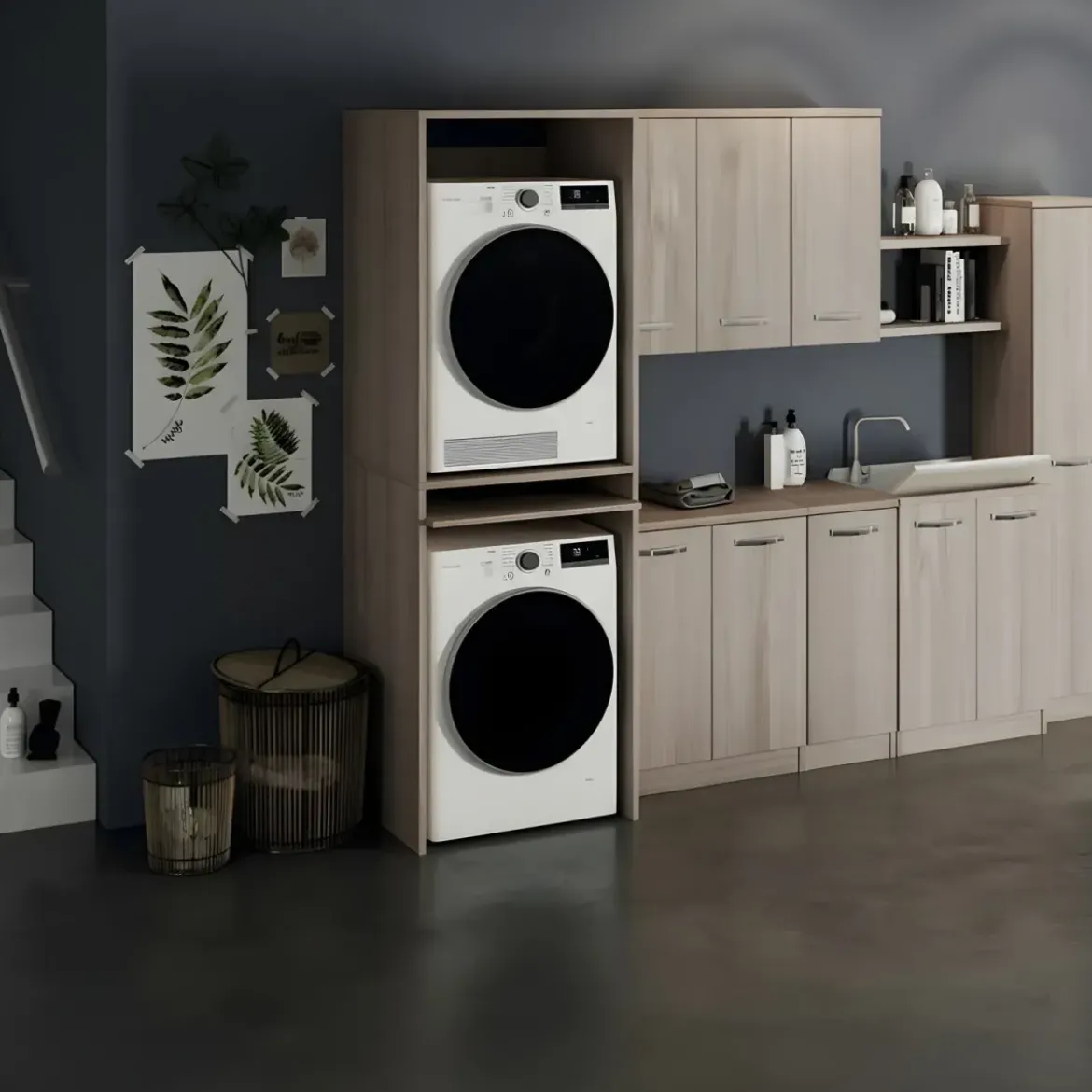 Colonna Copri Lavatrice Asciugatrice Salvaspazio 71x65x210 cm Legno Olmo