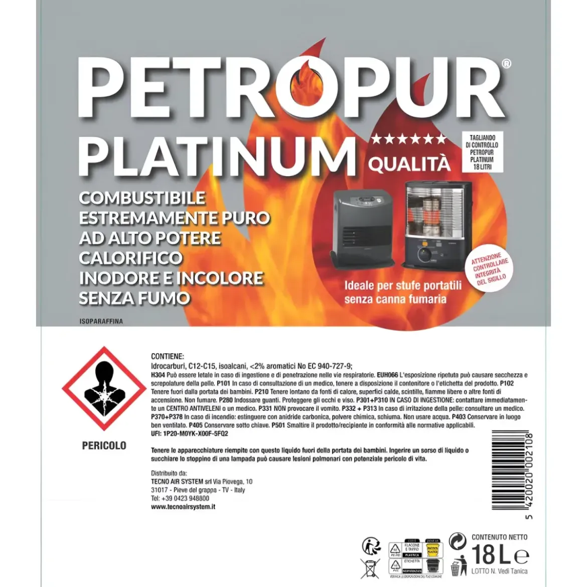 Combustibile Liquido Puro 18L 1 Tanica Riciclabile per Stufe Portatili