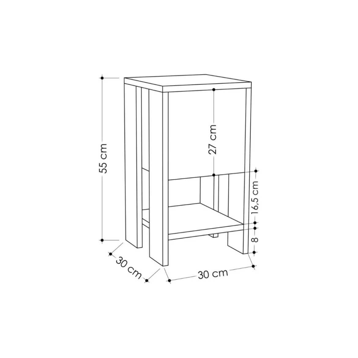 Comodino Antracite con Anta a Ribalta 30x30x55