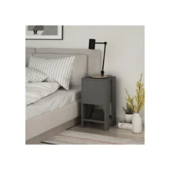 Comodino Antracite con Anta a Ribalta 30x30x55