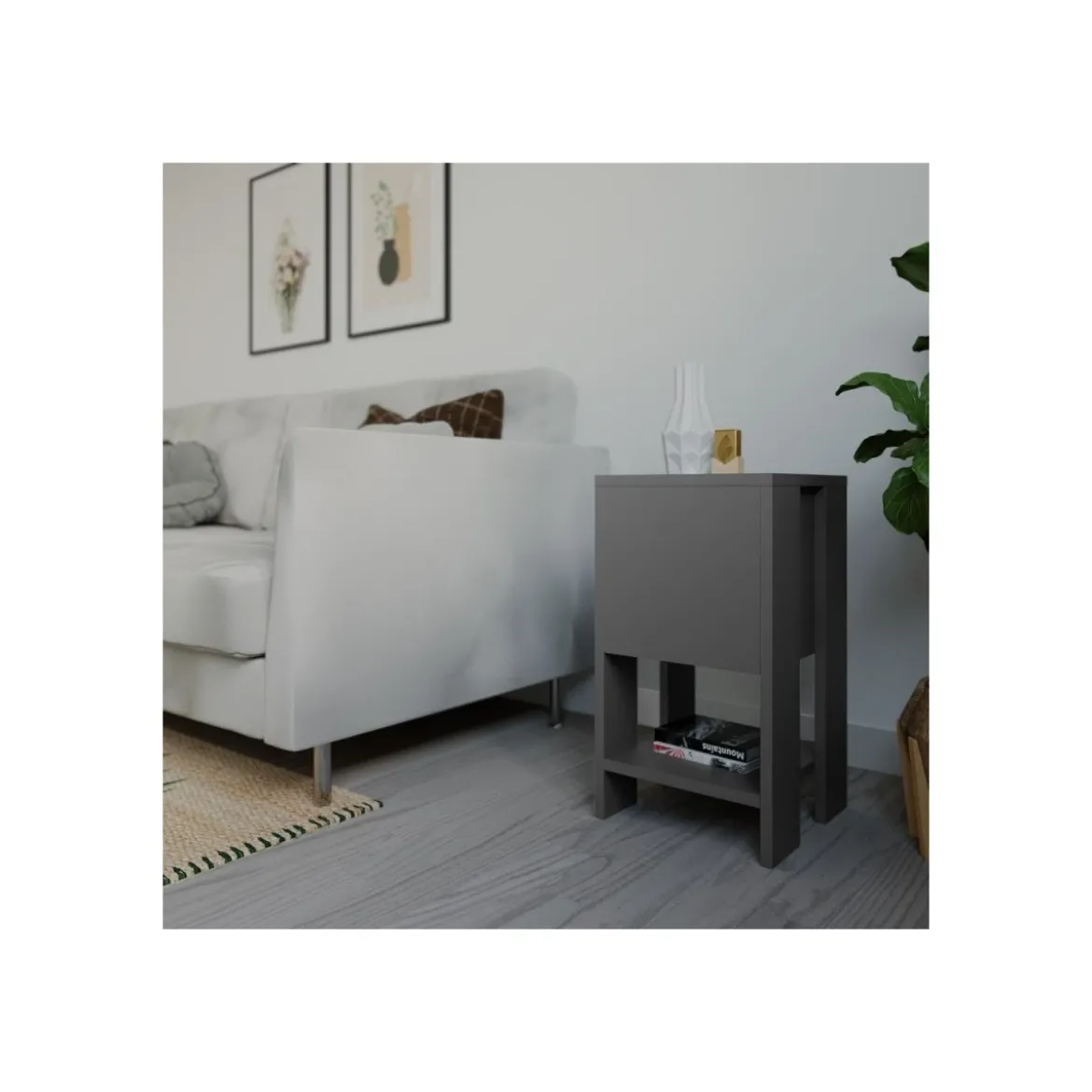 Comodino Antracite con Anta a Ribalta 30x30x55