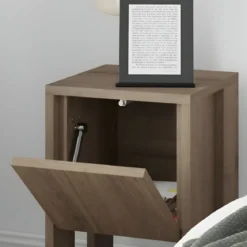 Comodino Camera da Letto Anta a Ribalta Salvaspazio Effetto Noce