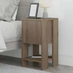 Comodino Camera da Letto Anta a Ribalta Salvaspazio Effetto Noce