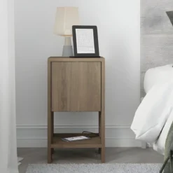 Comodino Camera da Letto Anta a Ribalta Salvaspazio Effetto Noce