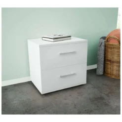 Comodino Camera da Letto Bianco Salvaspazio Moderno con 2 Cassetti