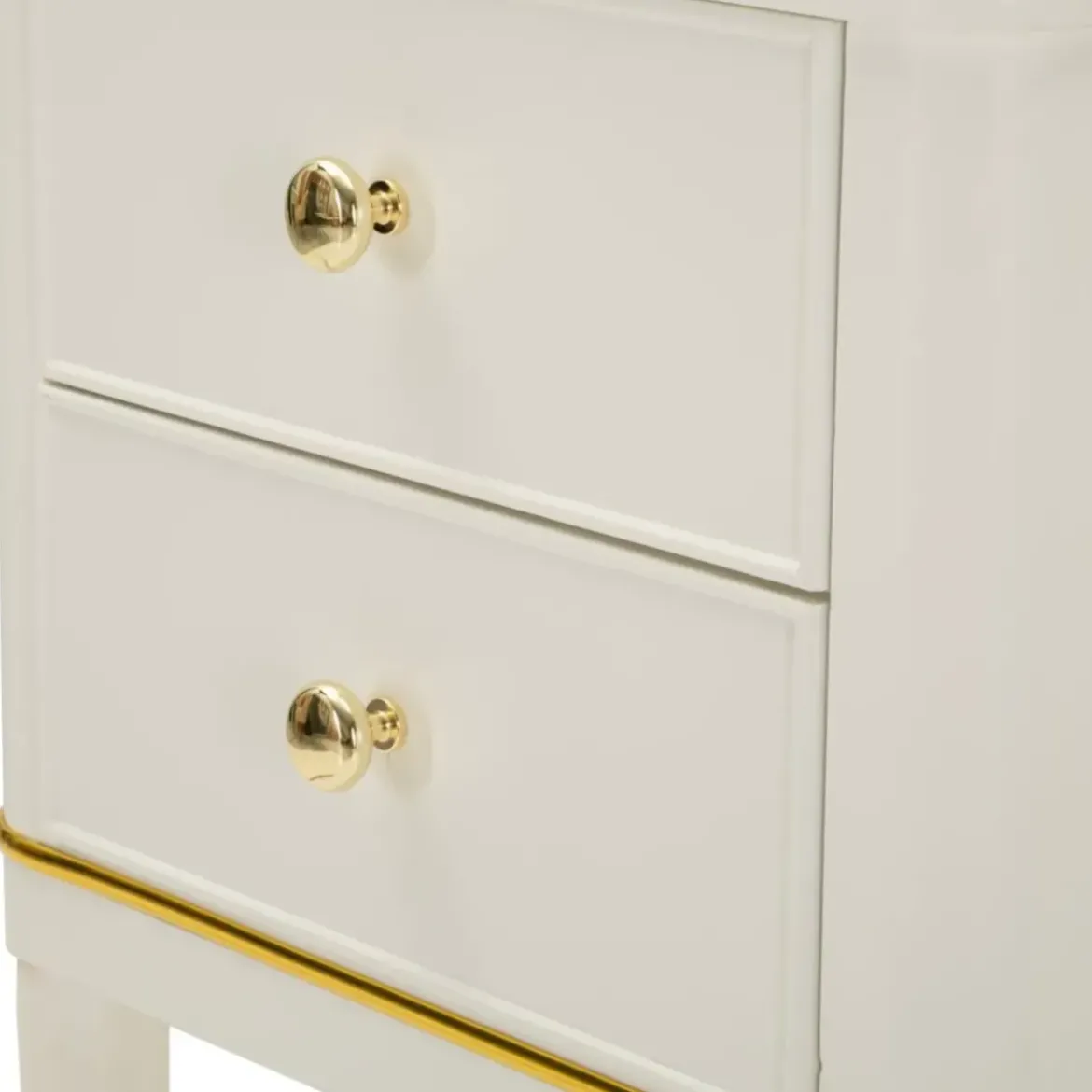Comodino Camera da Letto 2 Cassetti in Legno Ferro Bianco Oro