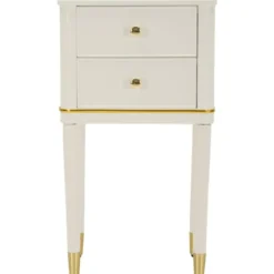 Comodino Camera da Letto 2 Cassetti in Legno Ferro Bianco Oro
