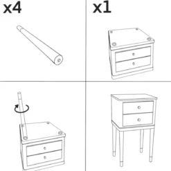 Comodino Camera da Letto 2 Cassetti in Legno Ferro Bianco Oro
