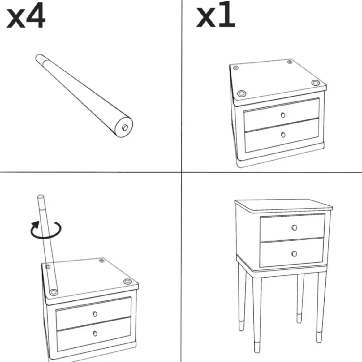 Comodino Camera da Letto 2 Cassetti in Legno Ferro Bianco Oro