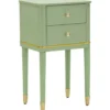 Comodino Camera da Letto 2 Cassetti in Legno Ferro Verde Oro