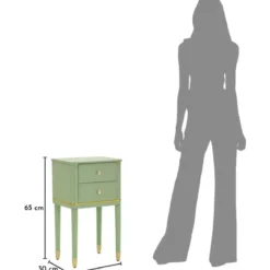 Comodino Camera da Letto 2 Cassetti in Legno Ferro Verde Oro