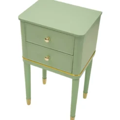 Comodino Camera da Letto 2 Cassetti in Legno Ferro Verde Oro