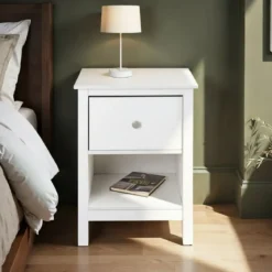 Comodino Camera da Letto con Cassetto Vano Portaoggetti Legno Bianco