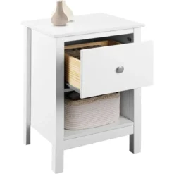 Comodino Camera da Letto con Cassetto Vano Portaoggetti Legno Bianco