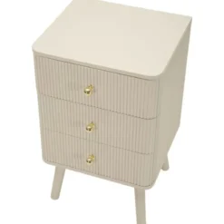 Comodino 3 Cassetti Bianco Pomelli Oro in Legno MDF Camera da Letto