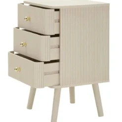Comodino 3 Cassetti Bianco Pomelli Oro in Legno MDF Camera da Letto