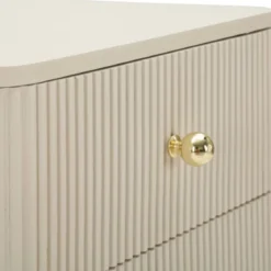 Comodino 3 Cassetti Bianco Pomelli Oro in Legno MDF Camera da Letto