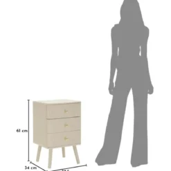 Comodino 3 Cassetti Bianco Pomelli Oro in Legno MDF Camera da Letto