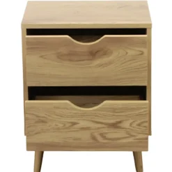 Comodino 2 Cassetti Gambe in Legno Naturale Moderno Camera da Letto