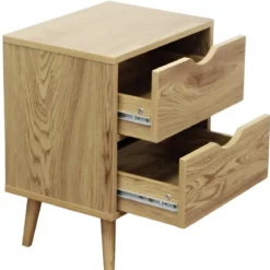 Comodino 2 Cassetti Gambe in Legno Naturale Moderno Camera da Letto