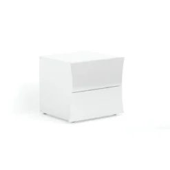 Comodino 2 Cassetti in Legno Bianco Lucido Camera da Letto