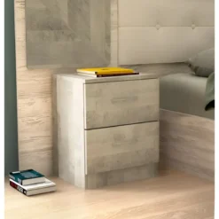 Comodino 2 Cassetti Rovere Chiaro per Camera da Letto Moderno