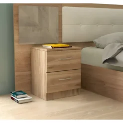 Comodino 2 Cassetti Rovere per Camera da Letto Moderno Salvaspazio