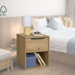 Comodino 1 Cassetto Rovere Artisan per Camera da Letto con Vano
