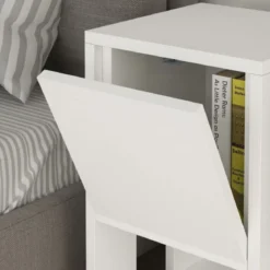 Comodino con Anta a Ribalta e Ripiano Bianco per Camera da Letto