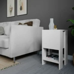 Comodino con Anta a Ribalta e Ripiano Bianco per Camera da Letto