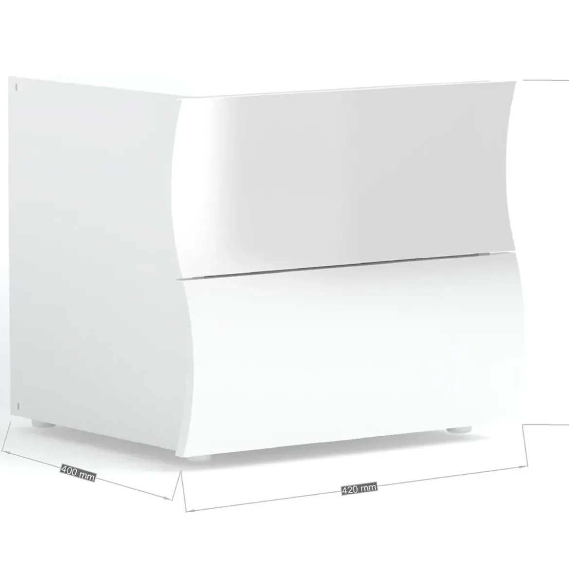 Comodino con 2 Cassetti Onda in Legno Bianco Lucido Camera da Letto