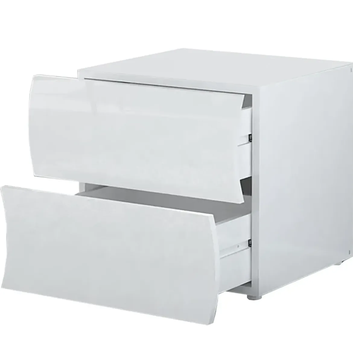Comodino con 2 Cassetti Onda in Legno Bianco Lucido Camera da Letto