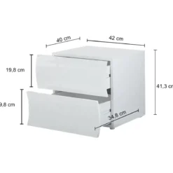 Comodino con 2 Cassetti Onda in Legno Bianco Lucido Camera da Letto