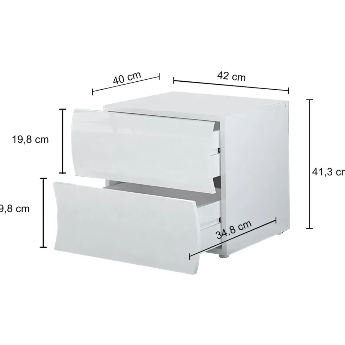 Comodino con 2 Cassetti Onda in Legno Bianco Lucido Camera da Letto