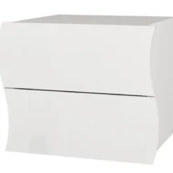 Comodino con 2 Cassetti Onda in Legno Bianco Lucido Camera da Letto