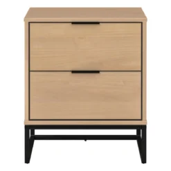 Comodino con 2 Cassetti per Camera da Letto in Legno e Metallo Moderno