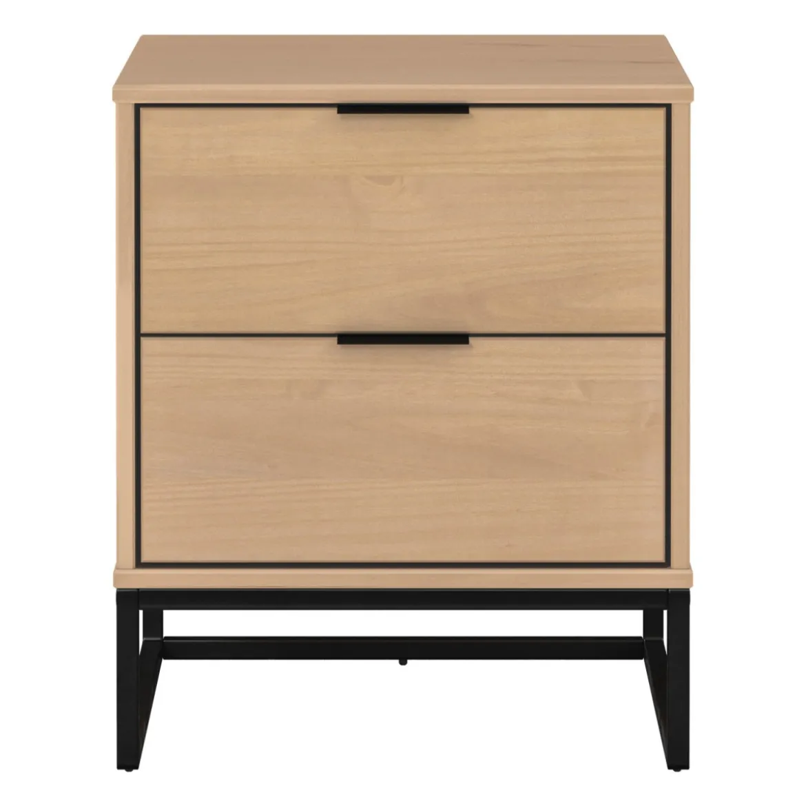 Comodino con 2 Cassetti per Camera da Letto in Legno e Metallo Moderno
