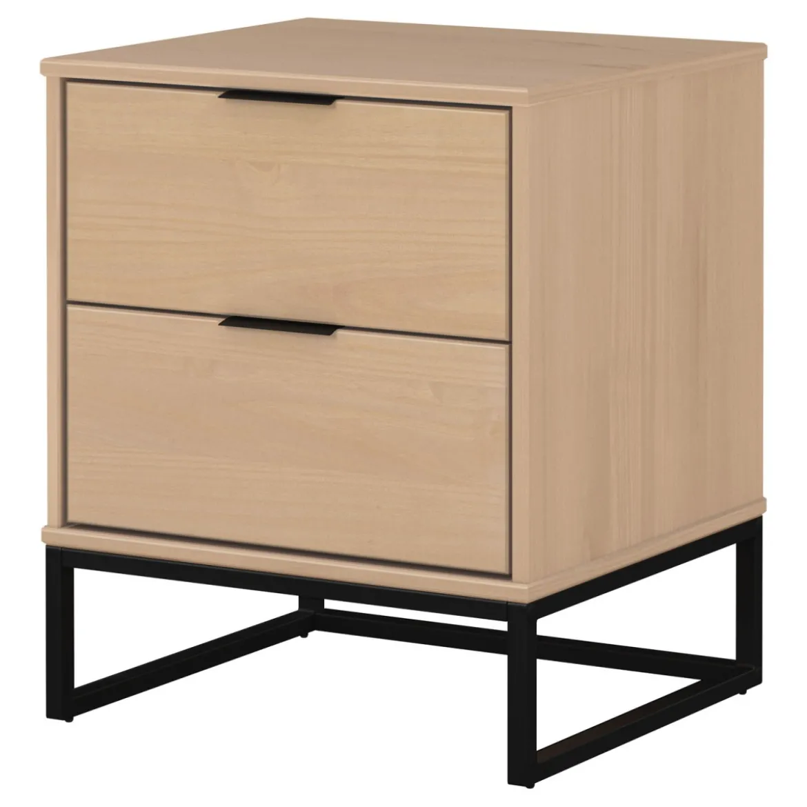 Comodino con 2 Cassetti per Camera da Letto in Legno e Metallo Moderno